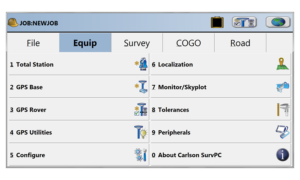 SurvCE and SurvPC 5 Equip Menu